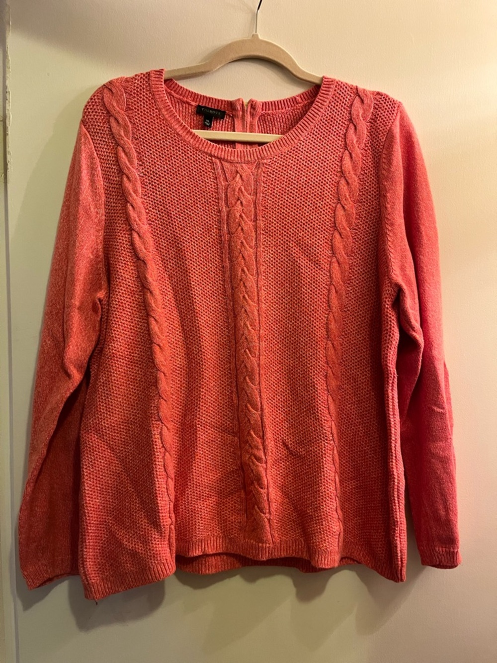 Talbots Coral Cable Knit Crewneck Sweater